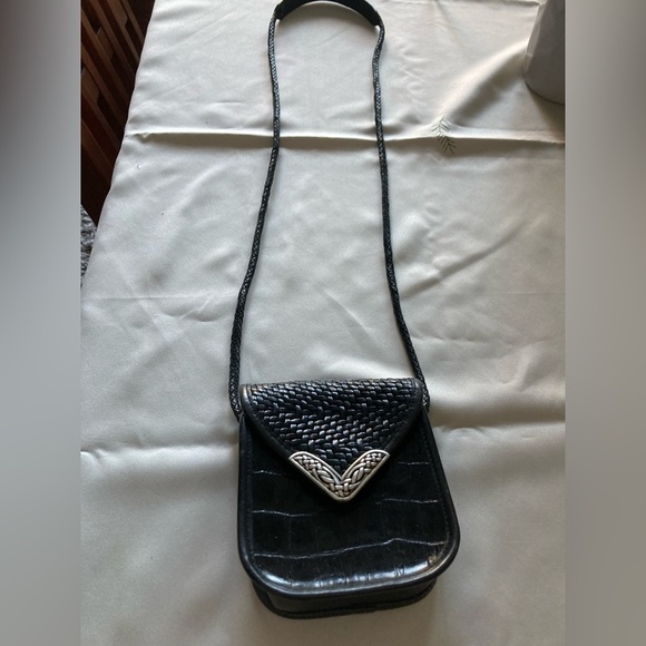 Brighton Handbags - Brighton Shoulder Bag Mini Petite Silver Butterfly Woven & Croco Black Leather